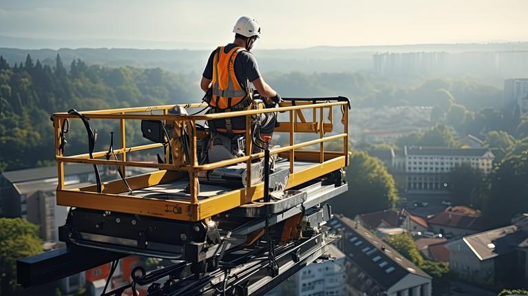 Hebebühne für Arbeiter, die in der Höhe auf Gebäuden arbeiten